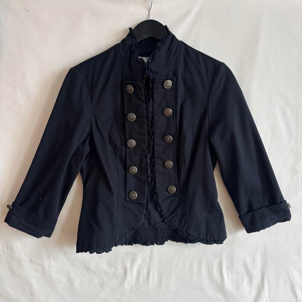 VTG Charlotte Russe Black Military Ruffle Ultra Shrunken Jacket Y2K - Size L